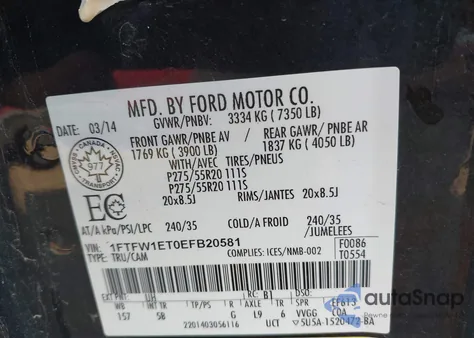 2014 Ford F-150 Fx4 from USA, damaged, VIN 1FTFW1ET0EFB20581
